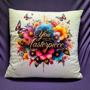 Floral 'You Are His Masterpiece' Decorative Pillow - Multicolor